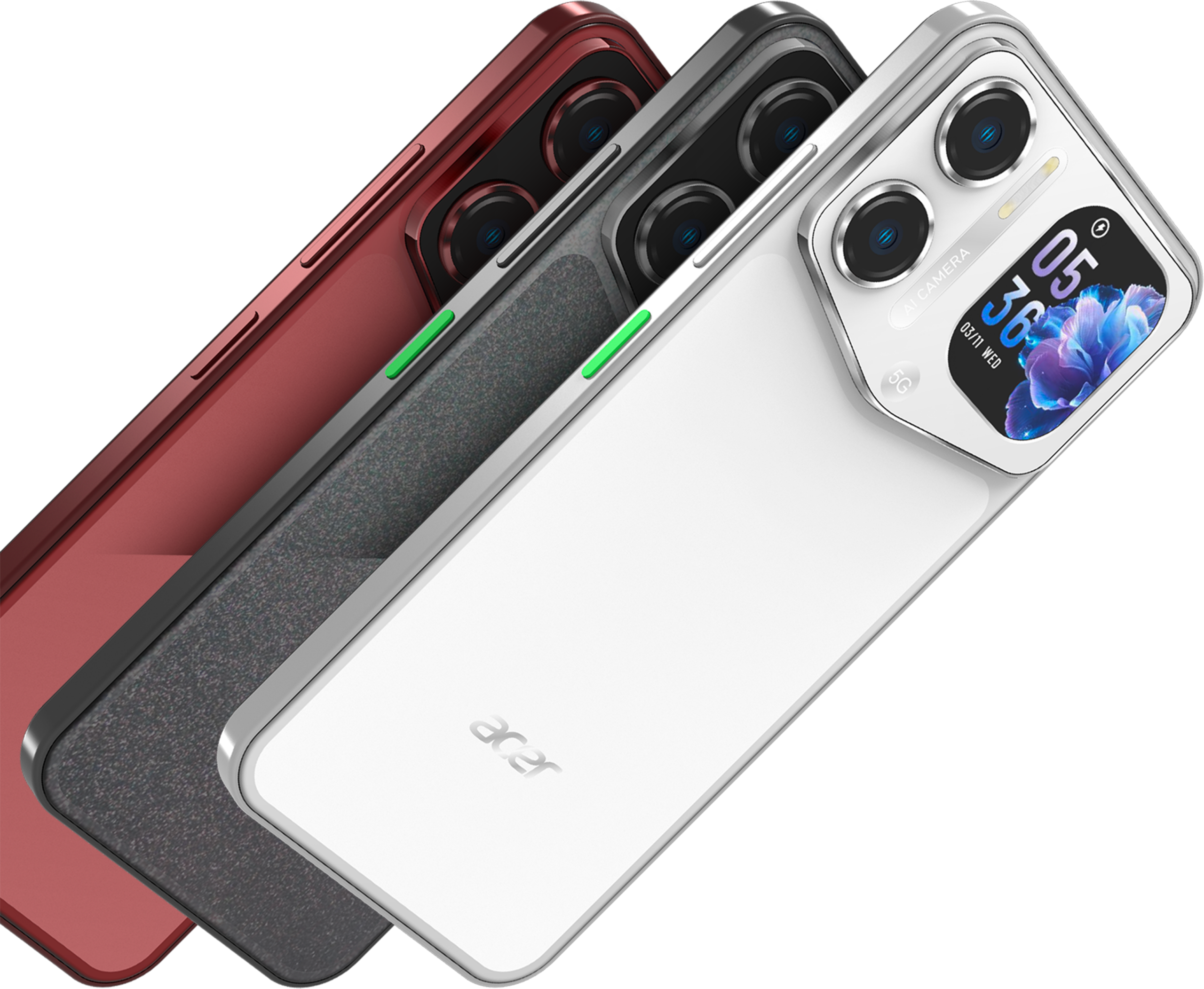 Acer Sospiro A70の3色のカラーバリエーション(背面)