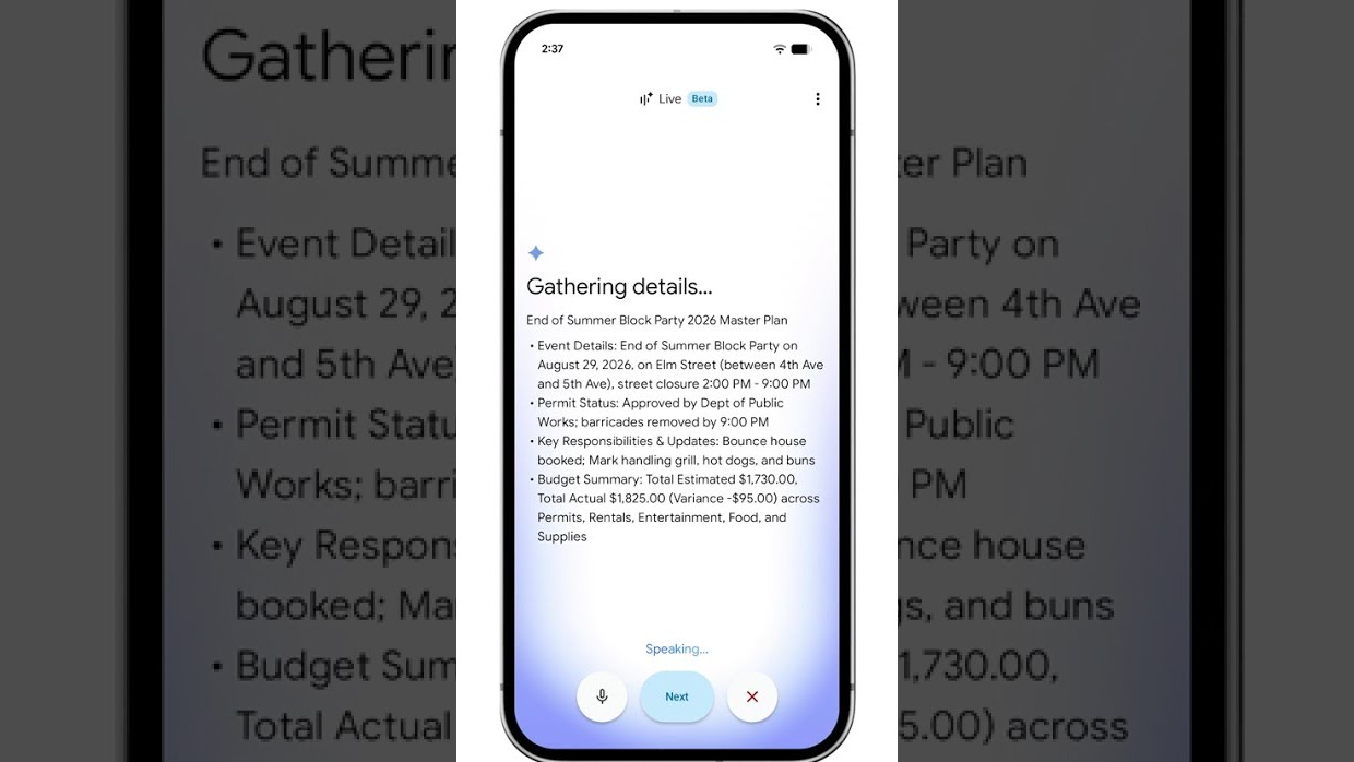 Googleドキュメントのスマホアプリで「Docs Live」が文書の下書きを作っている画面