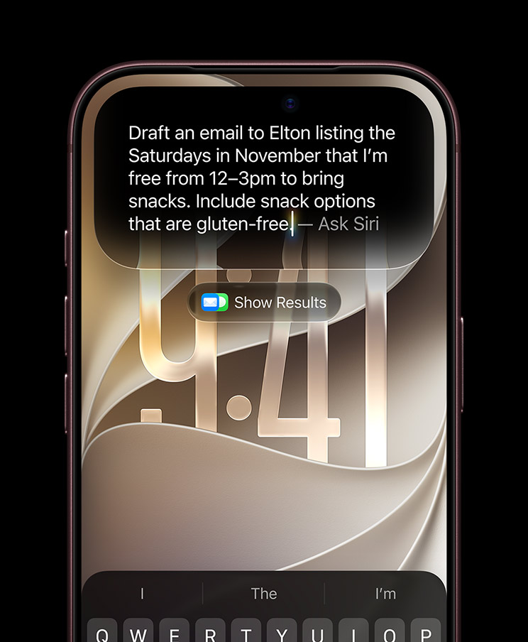 Apple iPhoneのロック画面でSiri AIにメールの下書きを頼んでいる画面